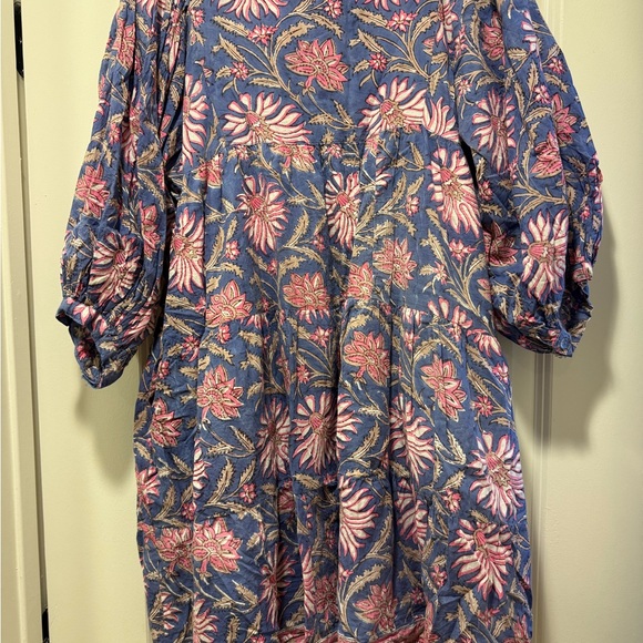 Tuckernuck Marea Pink Blue Cotton Floral Long Sleeve Mini Dress Medium - Picture 6 of 9